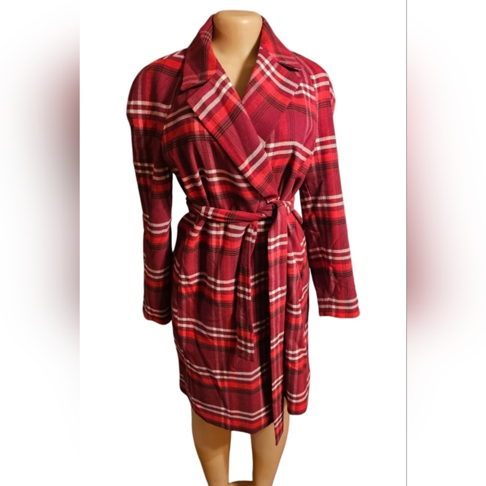Anne Taylor Factory Plaid Belted Trench Coat